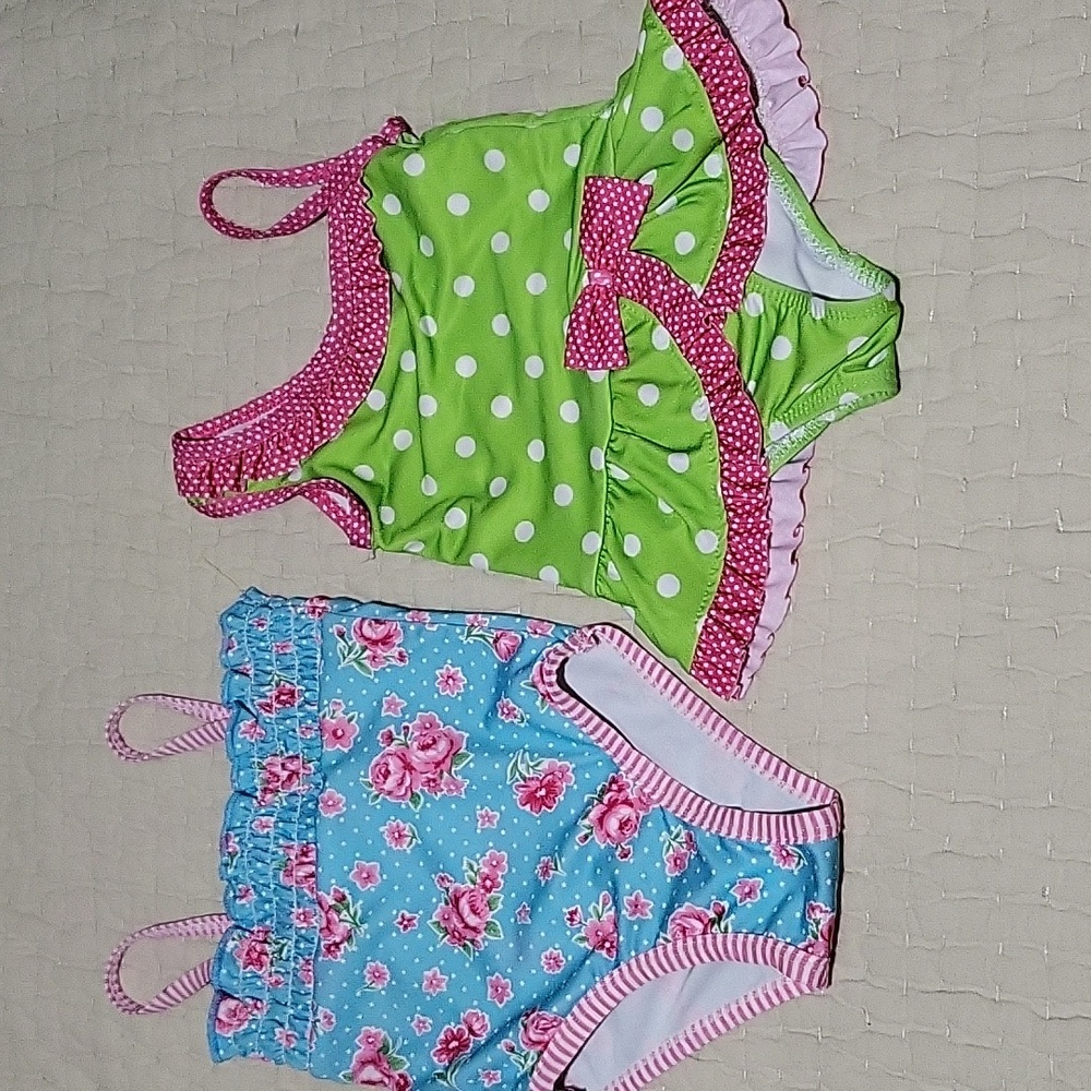 Penelope Mack & Penny M. Blue Pink Floral Green- White Polka Dot Swim Suit 18 M